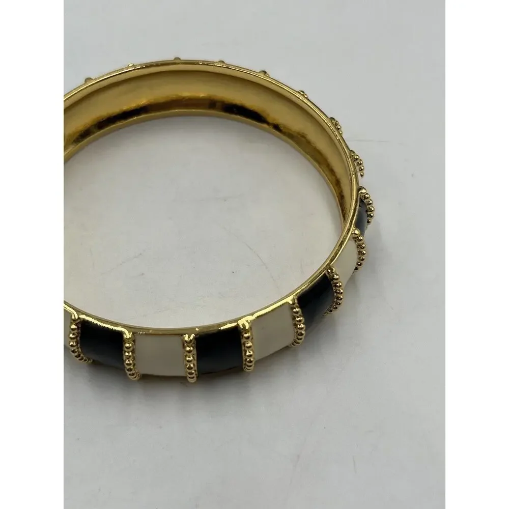 Kate‎ Spade Harbor Lights Stripe Bracelet Black Cream Ivory Striped Flag Bangle - Picture 12 of 12